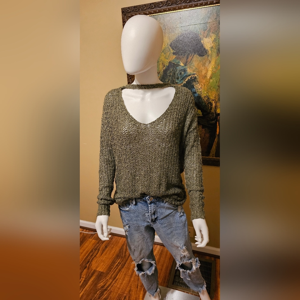NWT Dreamers Knit Twist Back Green Sweater Size Large